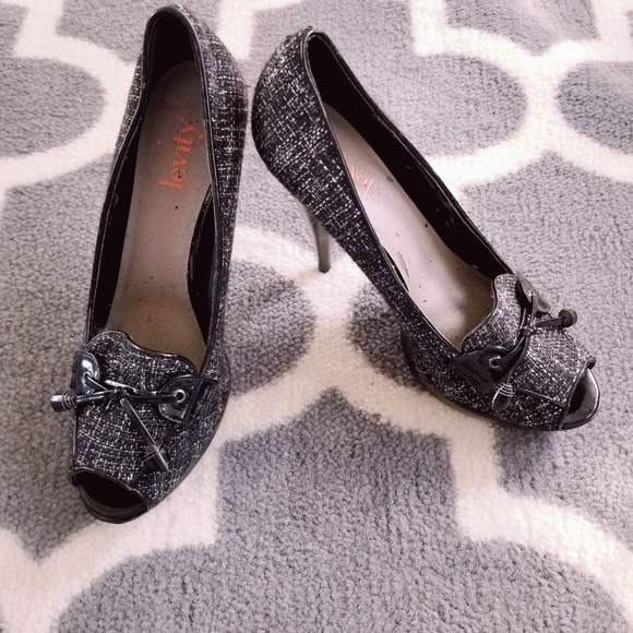 Tweed Peep Toe Platform Heels by Levity - Picture 5 of 11